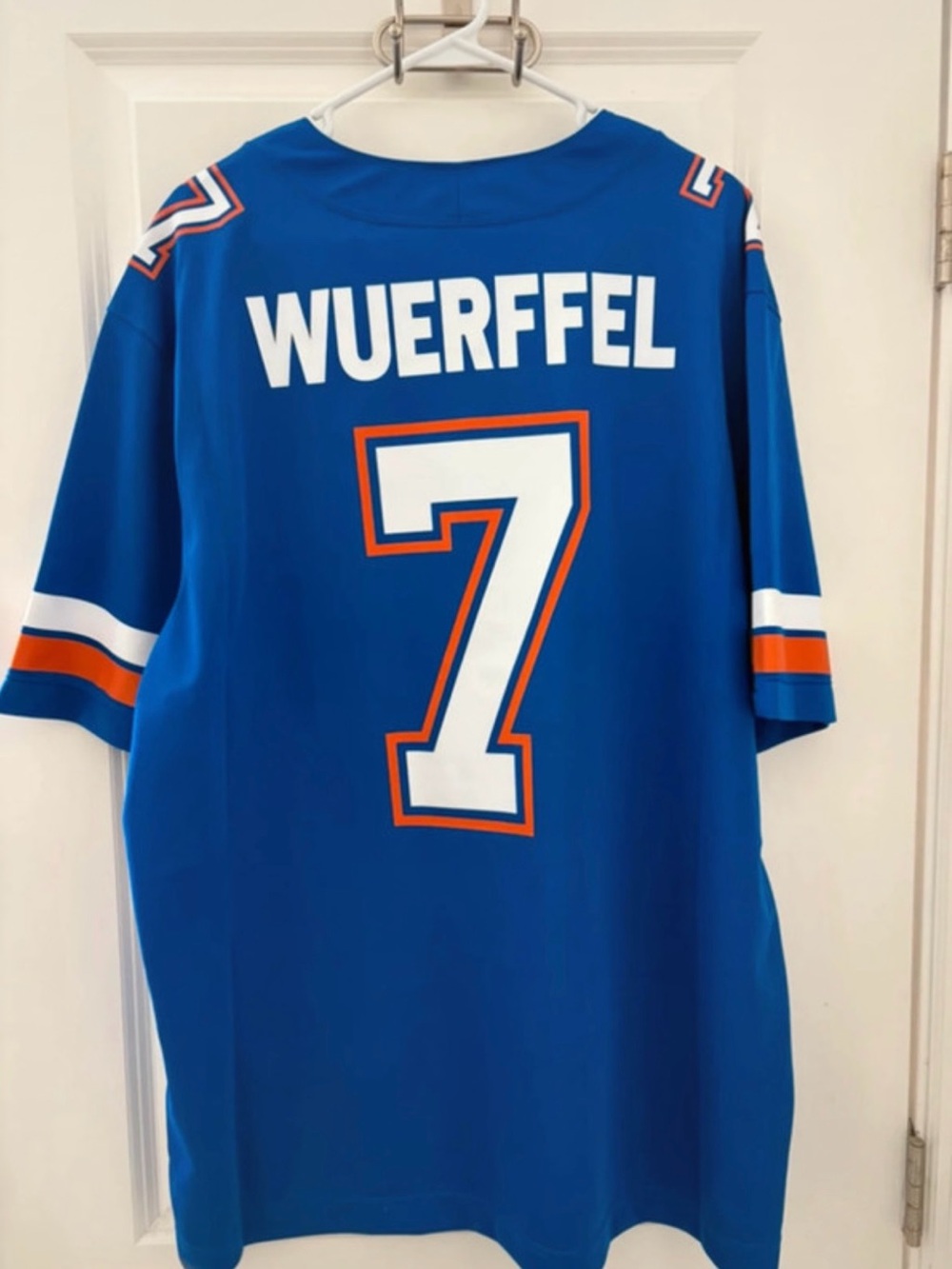 Jordan Blue Football Jersey #7 with White & Orange Accents